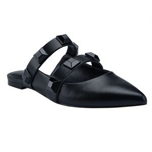 Marc Fisher Sharla Studded Mule faux leather pointed toe strap detail black 7.5